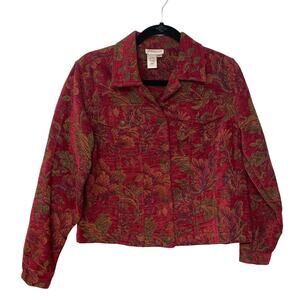 Coldwater Creek Red Tapestry Floral Jacket M Colorful